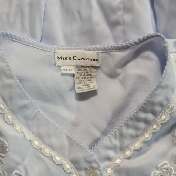 Miss Elaine Long Sleeve Nightgown Sleep Dress Embroidered Roses Blue XL - Picture 4 of 6
